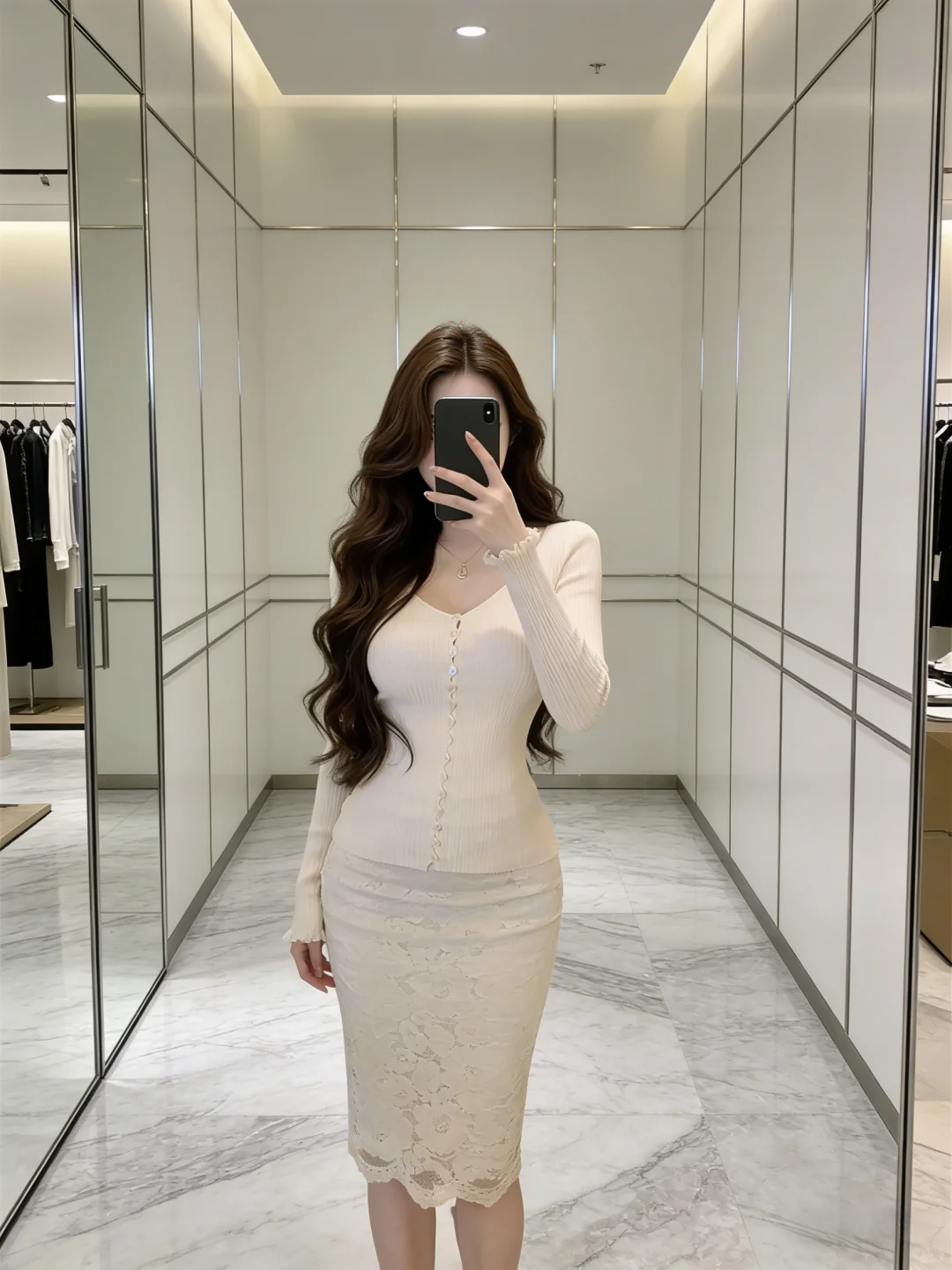 娇嫩针织衫➕蕾丝半裙 超温柔的套装！！