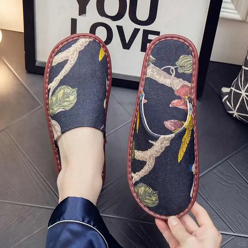 春秋季橡胶软底复古布艺棉麻防滑静音软底居