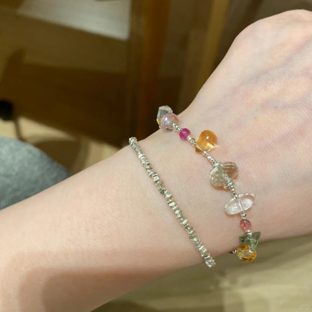 彩色宝石手链女紫水晶黄水晶绿紫晶招财准运