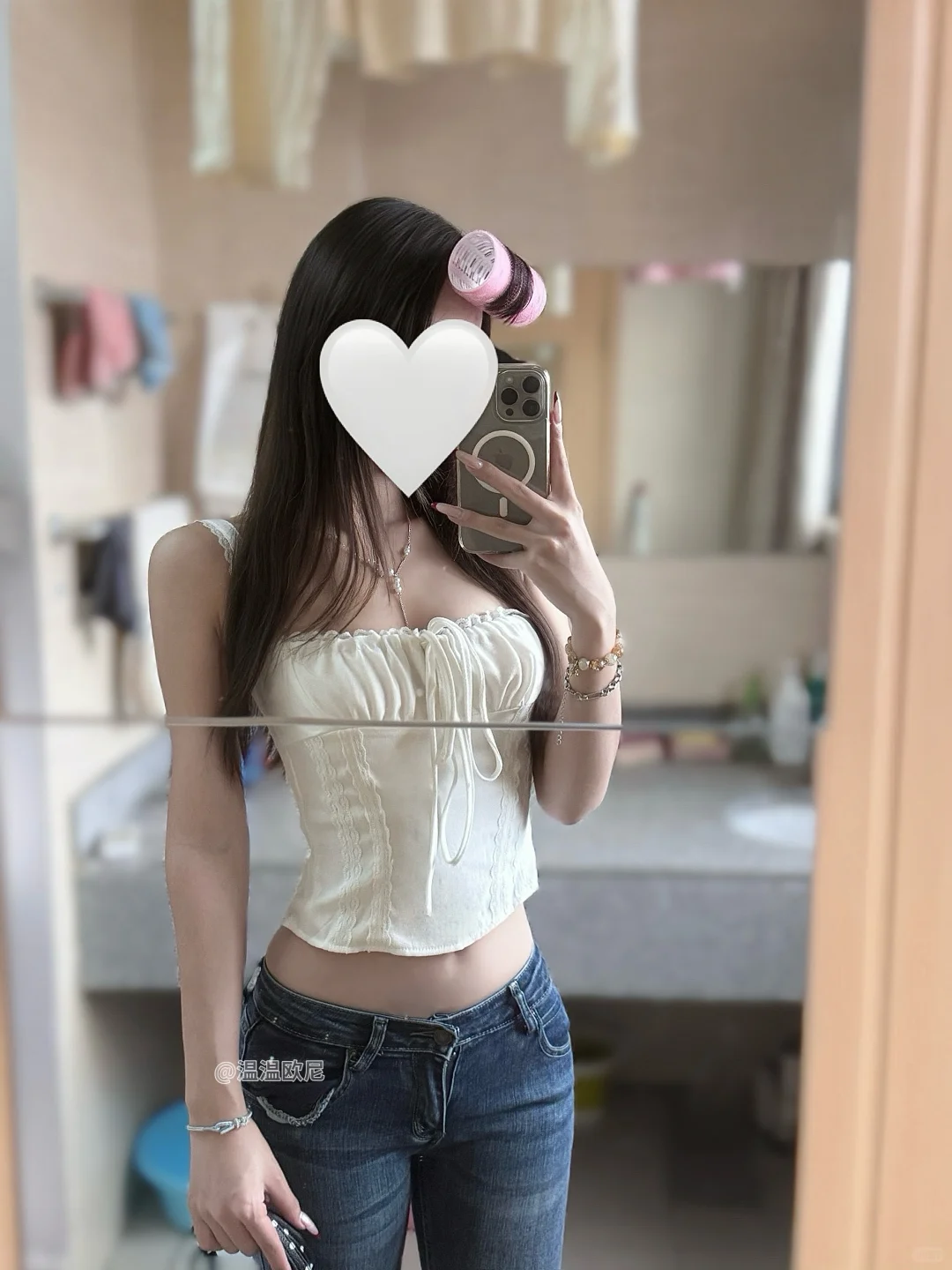 韩女小罩衫+低腰直筒牛仔裤🤍