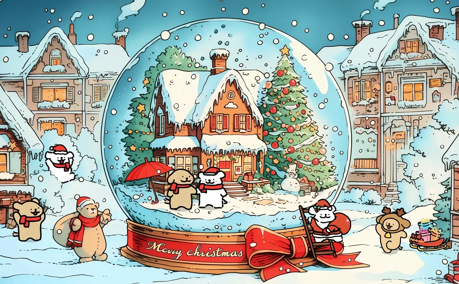 线条小狗圣诞壁纸 | 平板壁纸