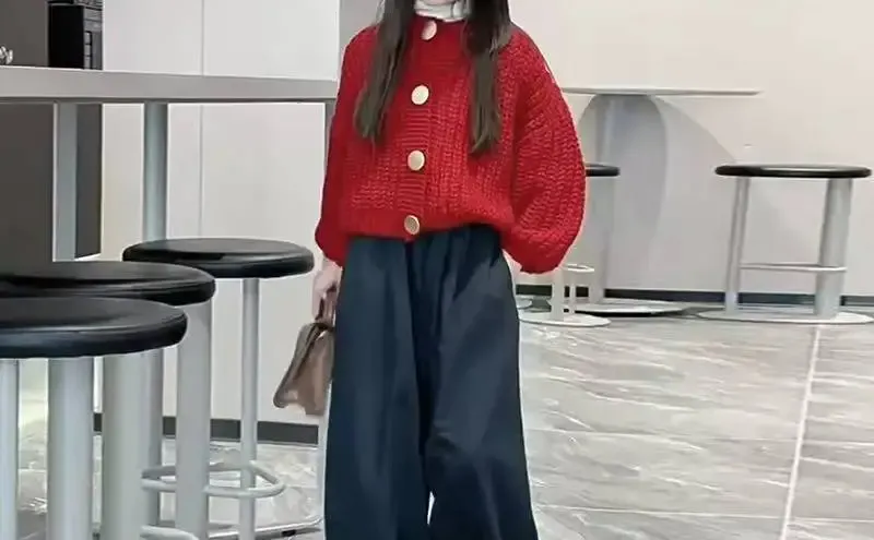 ☁️女大童春季套装2025新款洋气红色毛衣