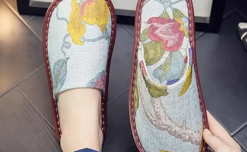 春秋季橡胶软底复古布艺棉麻防滑静音软底居