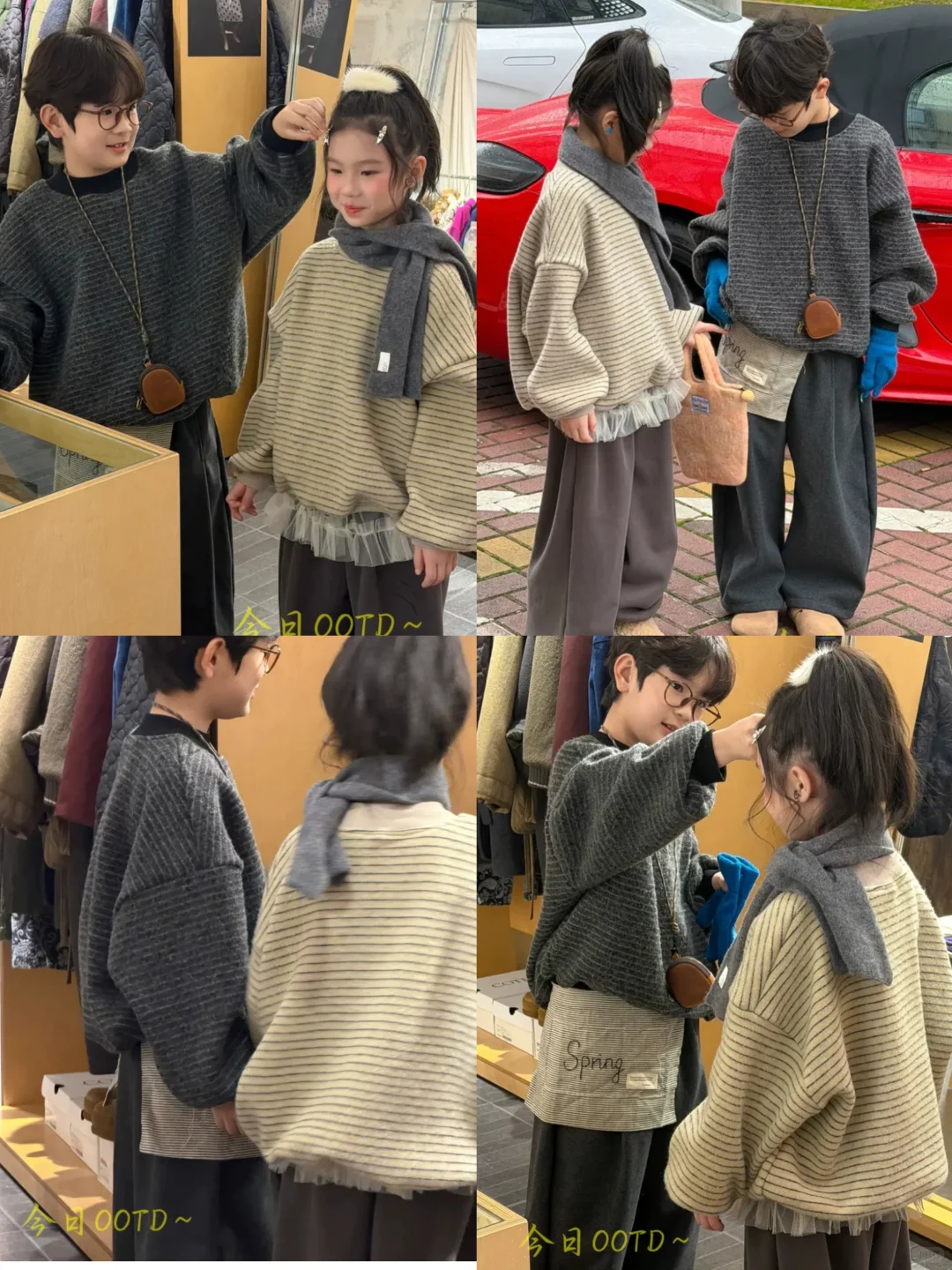 3岁娃冬装封神！韩系条纹上衣男女宝都爱穿