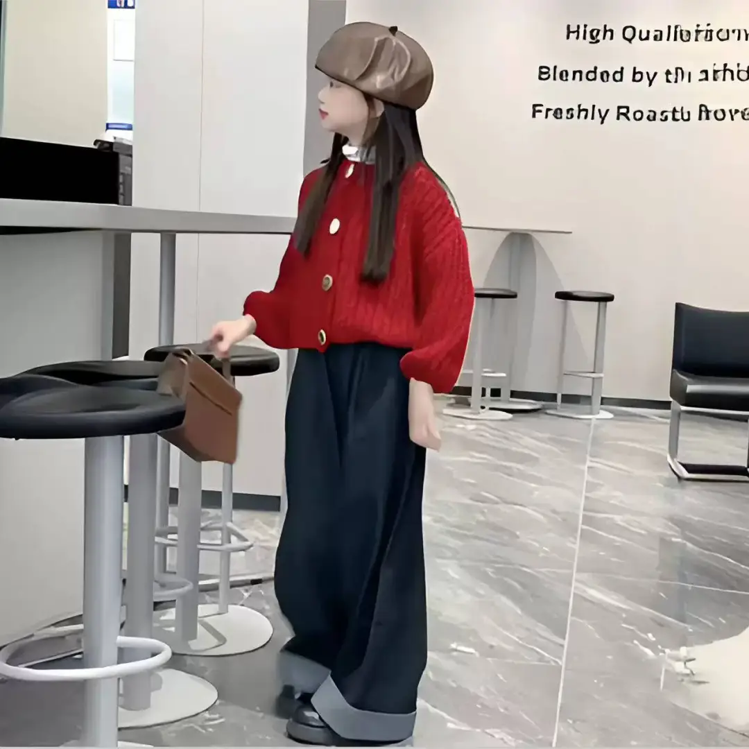 ☁️女大童春季套装2025新款洋气红色毛衣