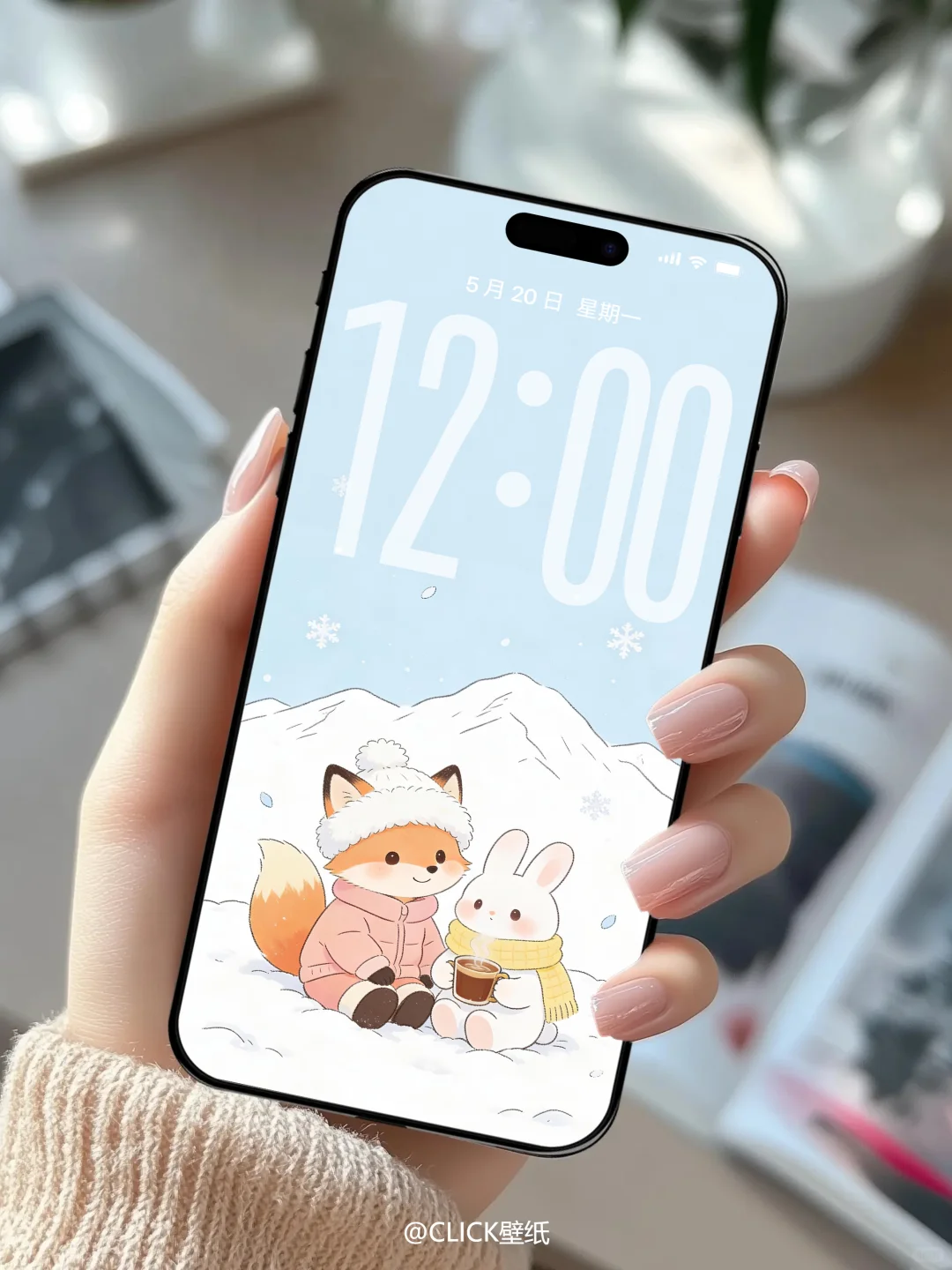 冬日限定壁纸，狐狸和兔兔与雪的治愈约会