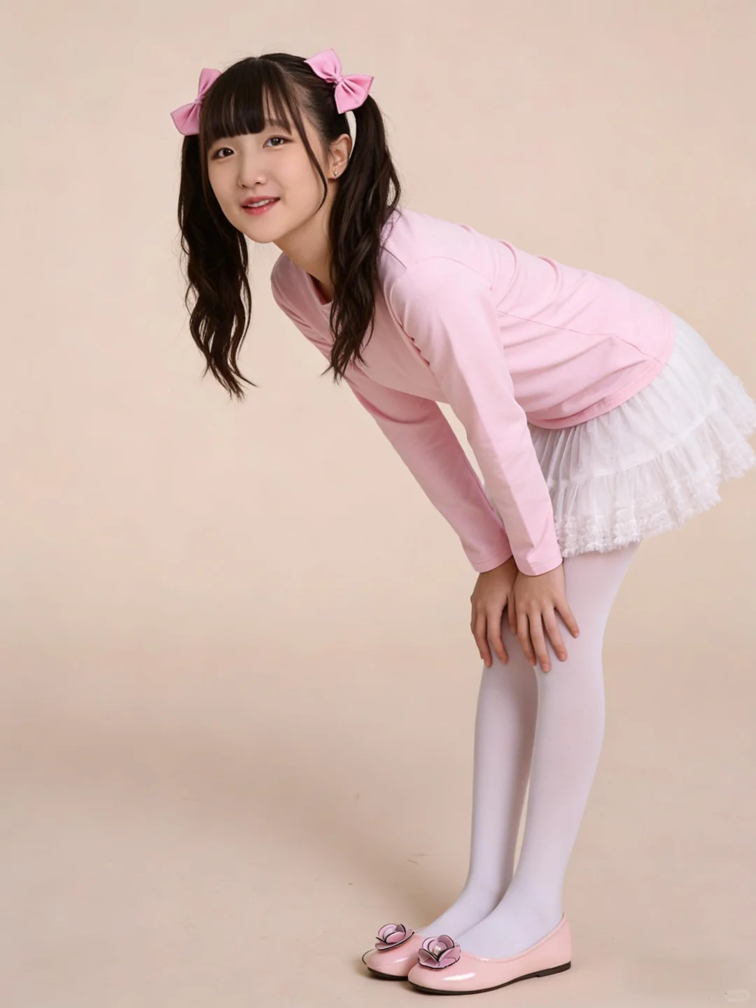 糖果粉色少女优雅时装秀 长袖搭裙子+白丝