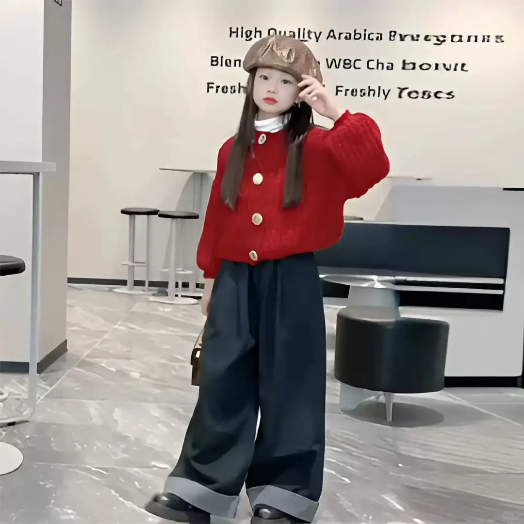 ☁️女大童春季套装2025新款洋气红色毛衣