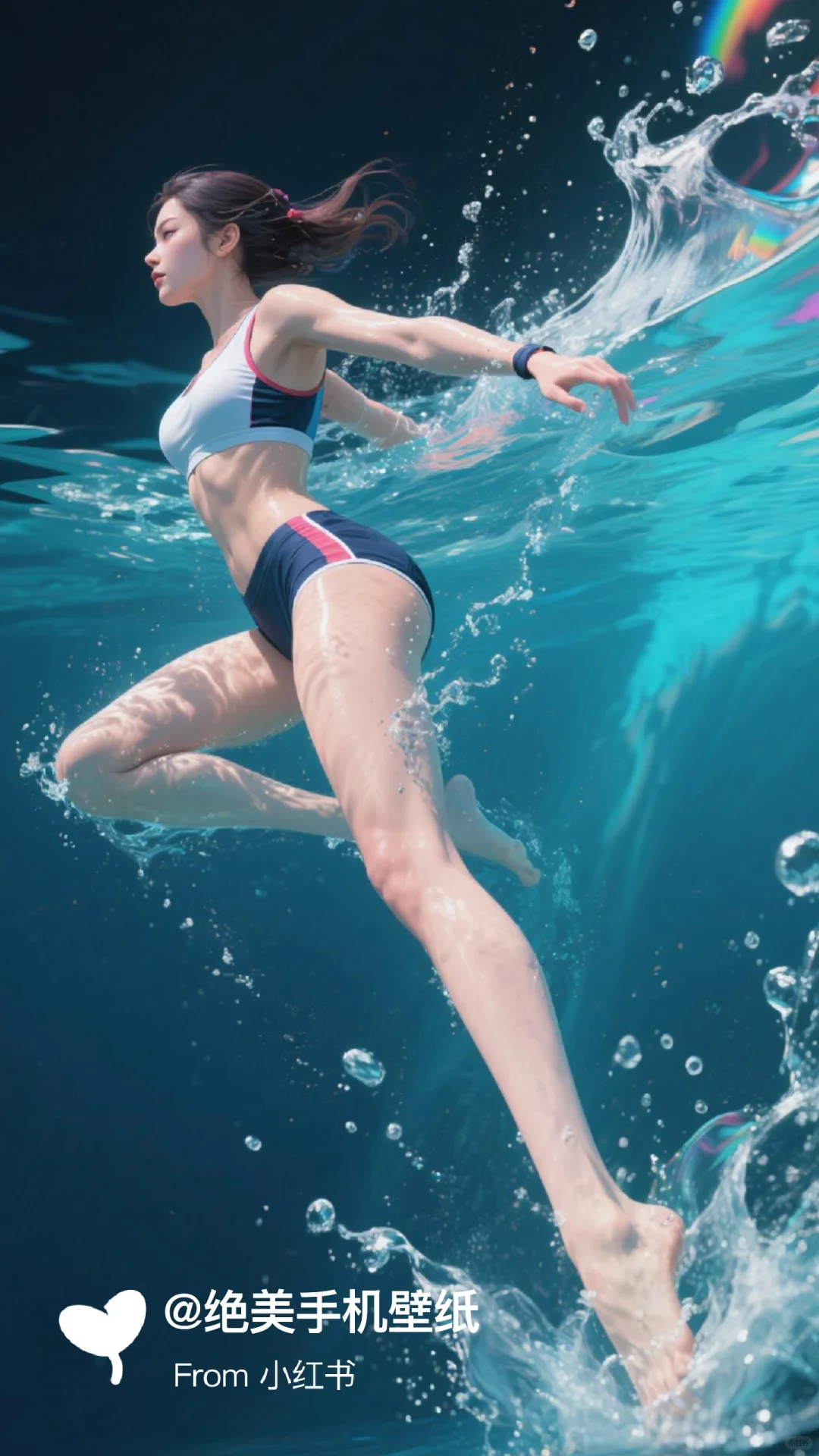 水中女孩的泳姿，太酷了。