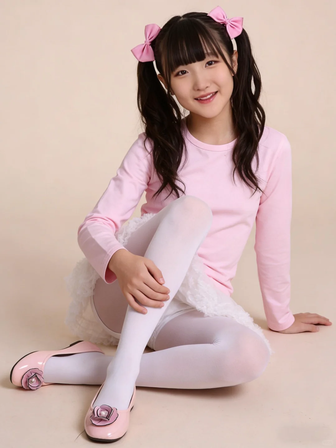 糖果粉色少女优雅时装秀 长袖搭裙子+白丝