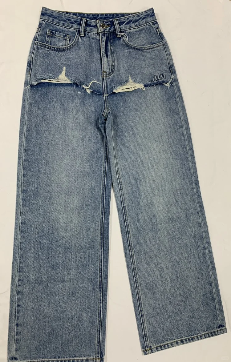 名媛网红立体刺绣字母牛仔裤女式高腰宽松假