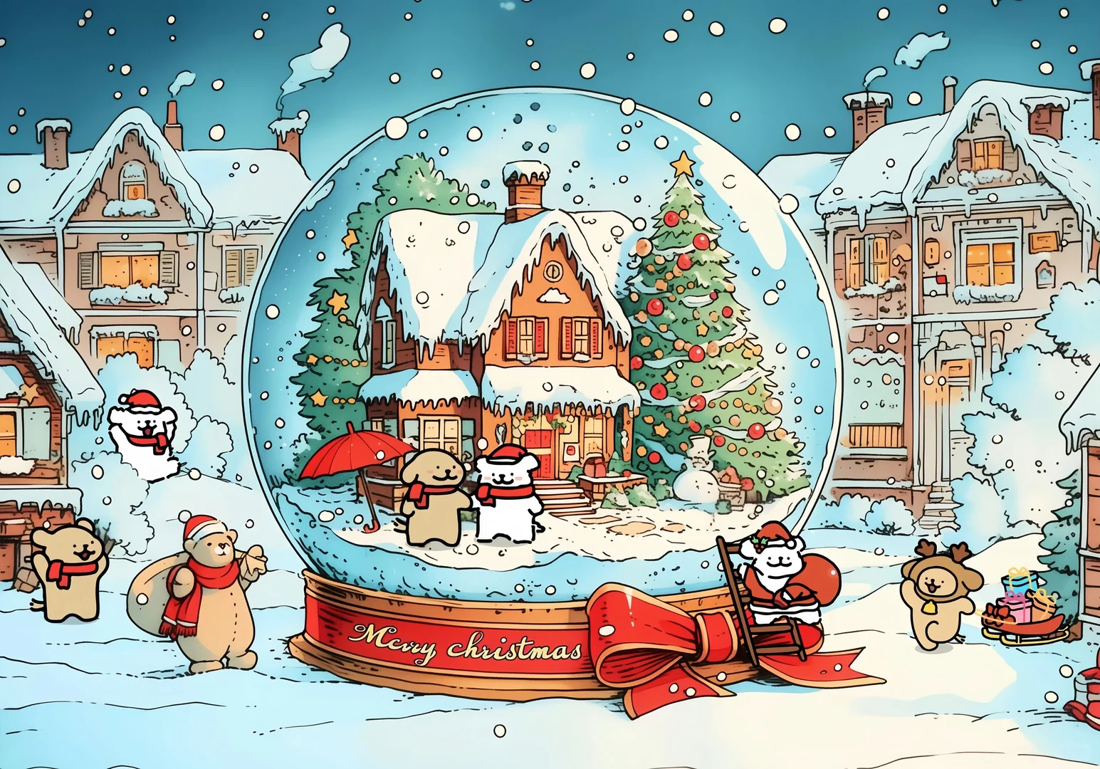 线条小狗圣诞壁纸 | 平板壁纸