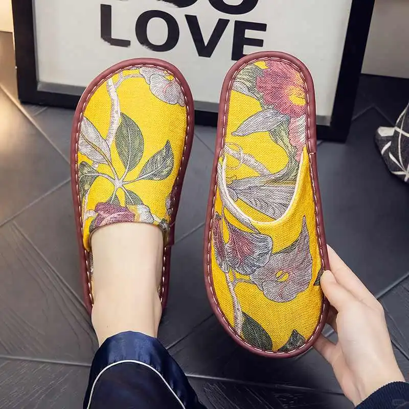 春秋季橡胶软底复古布艺棉麻防滑静音软底居