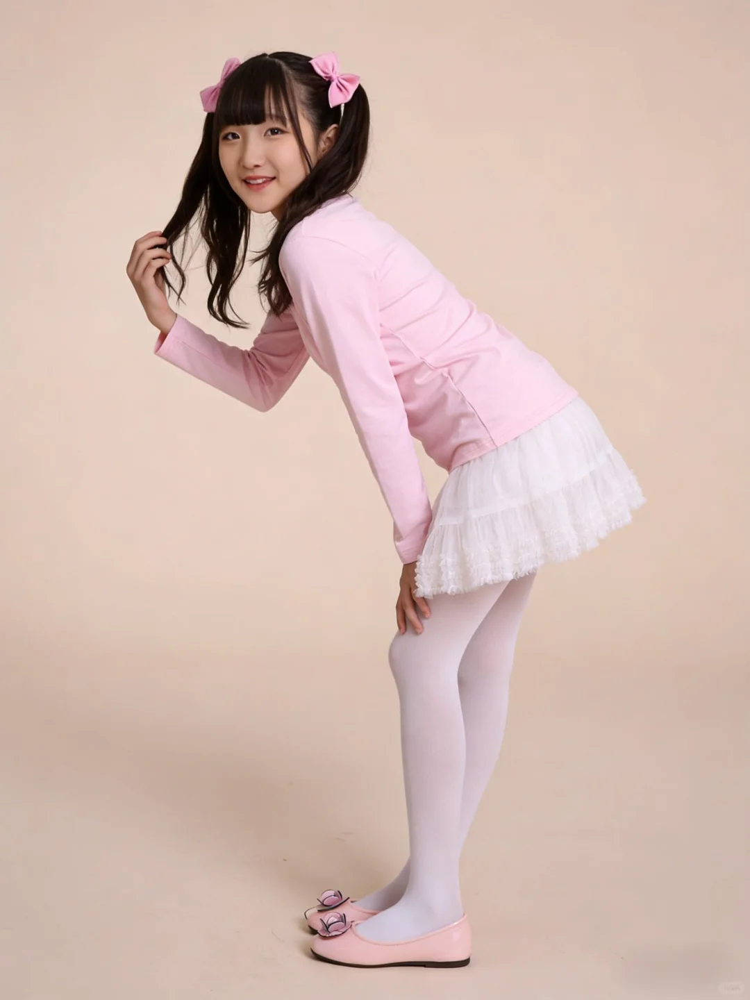 糖果粉色少女优雅时装秀 长袖搭裙子+白丝