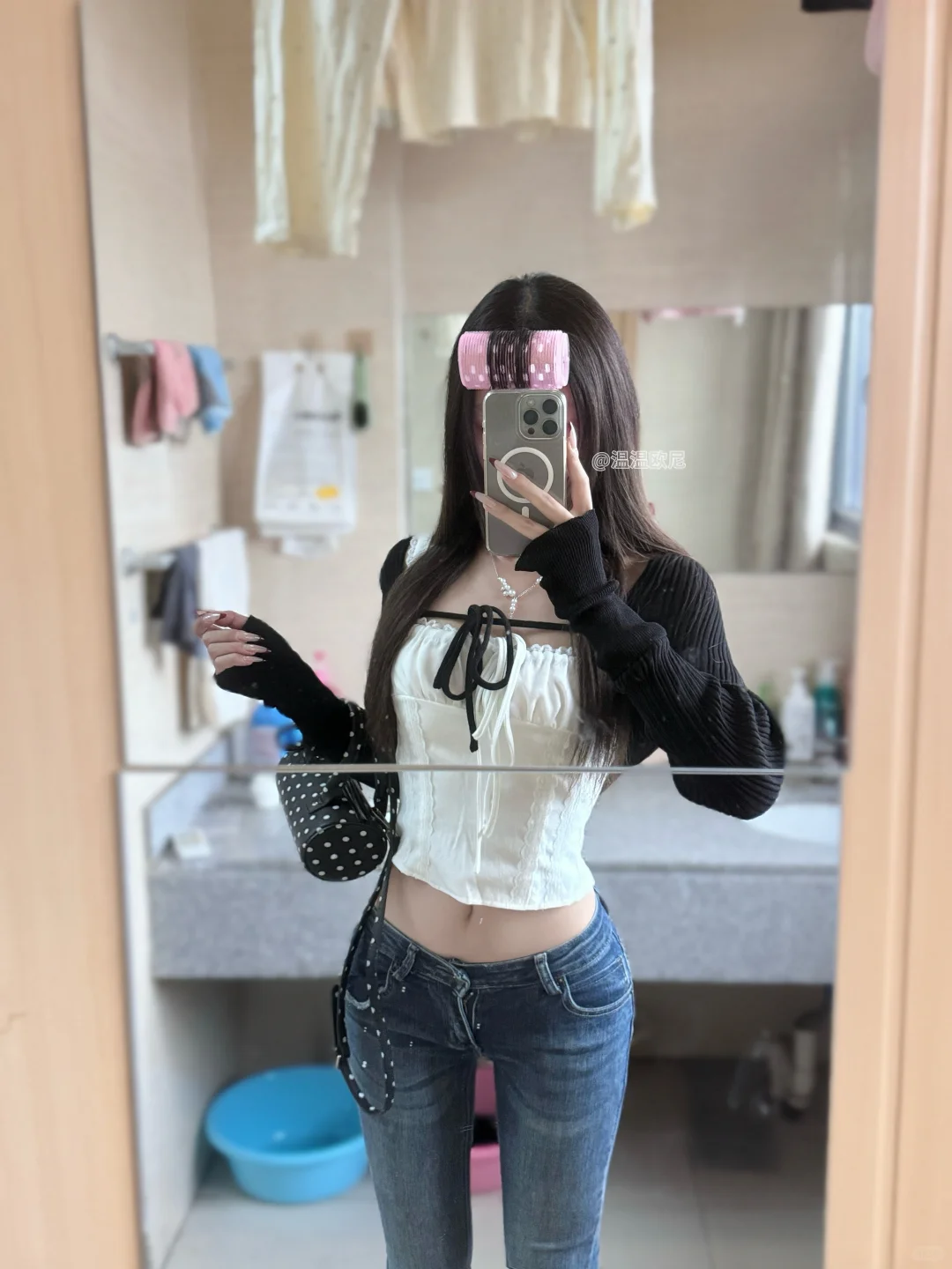 韩女小罩衫+低腰直筒牛仔裤🤍