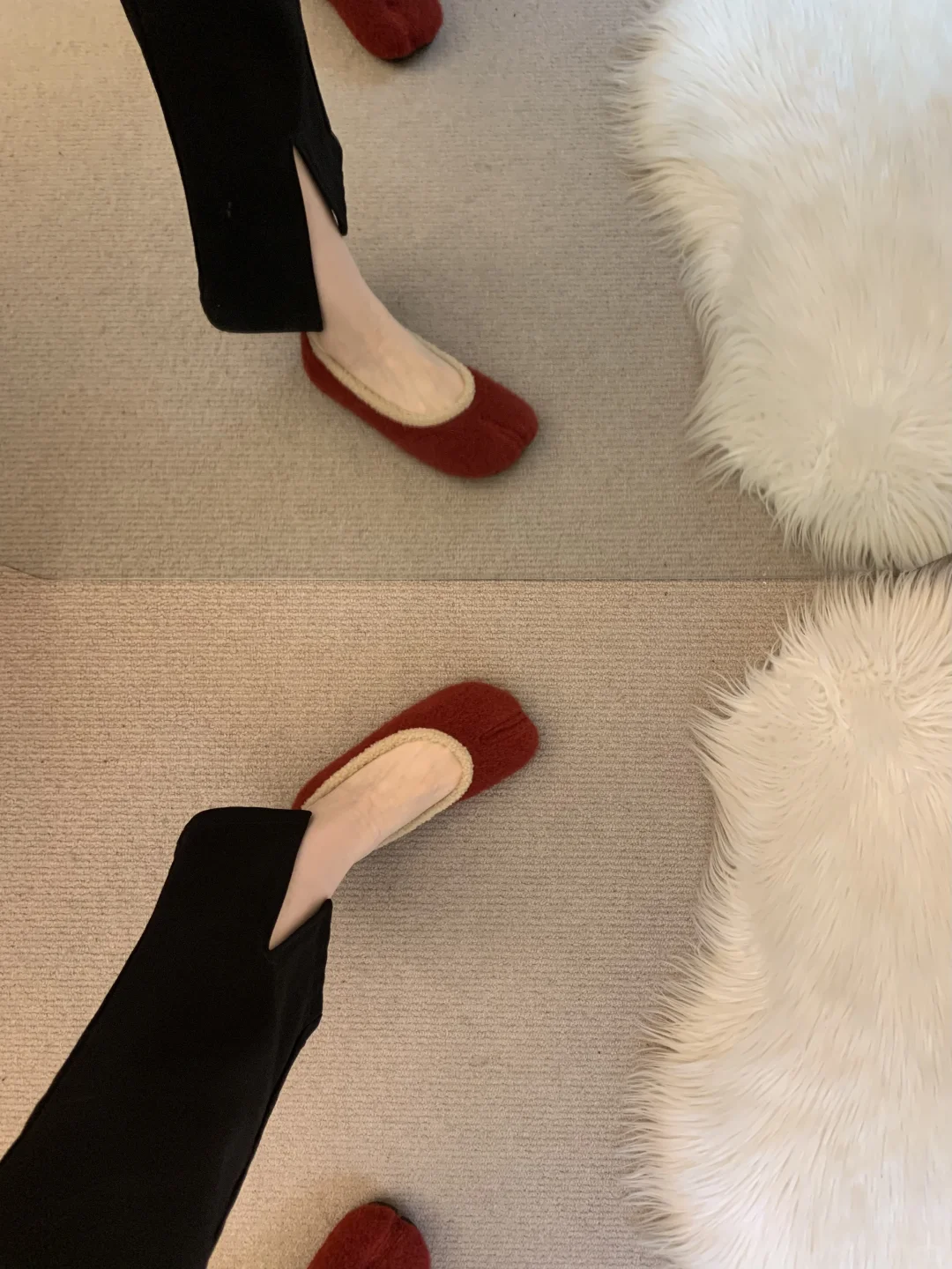 复古一脚蹬平底毛毛鞋女