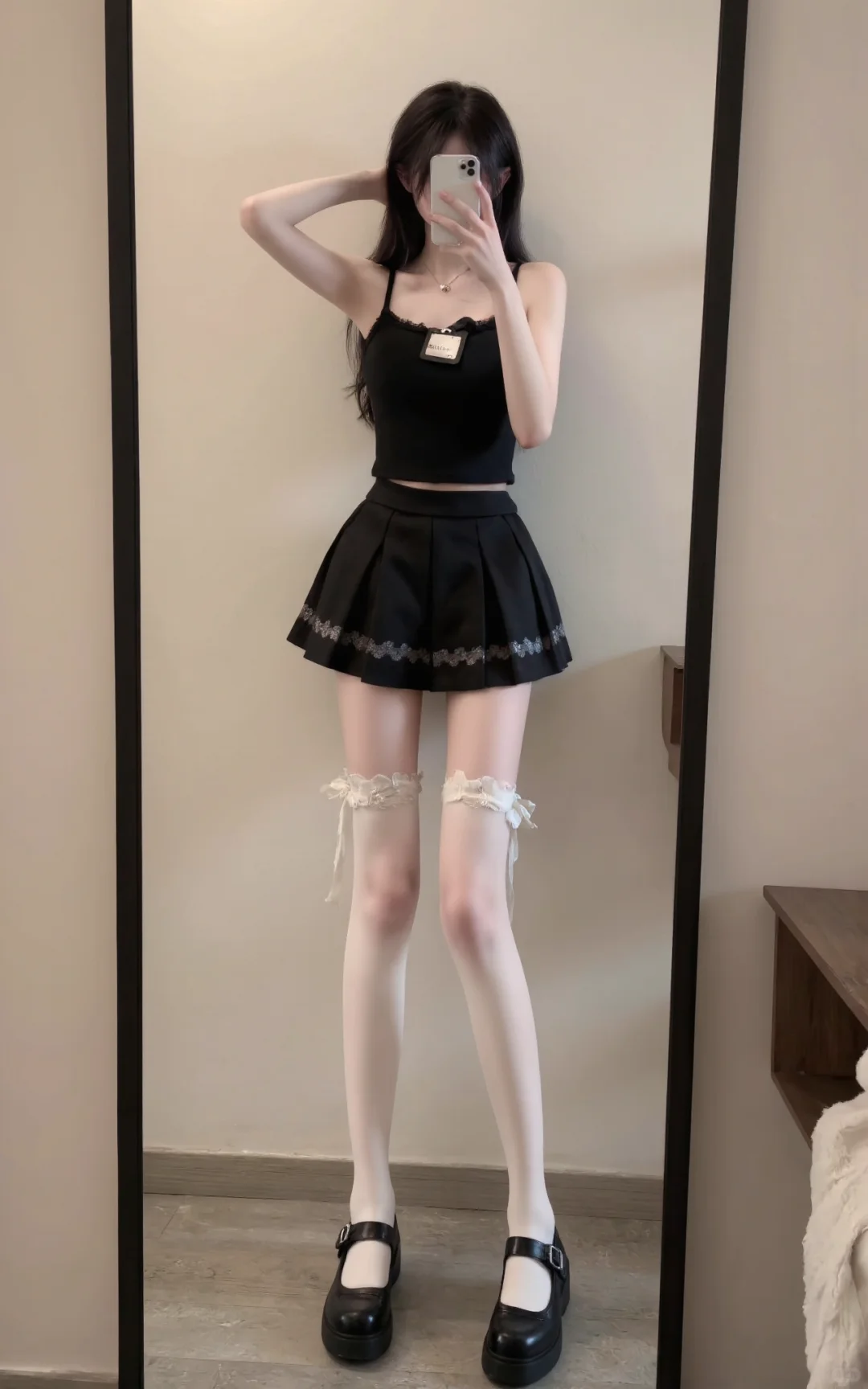 黑色短裙也能配白色小丝哇