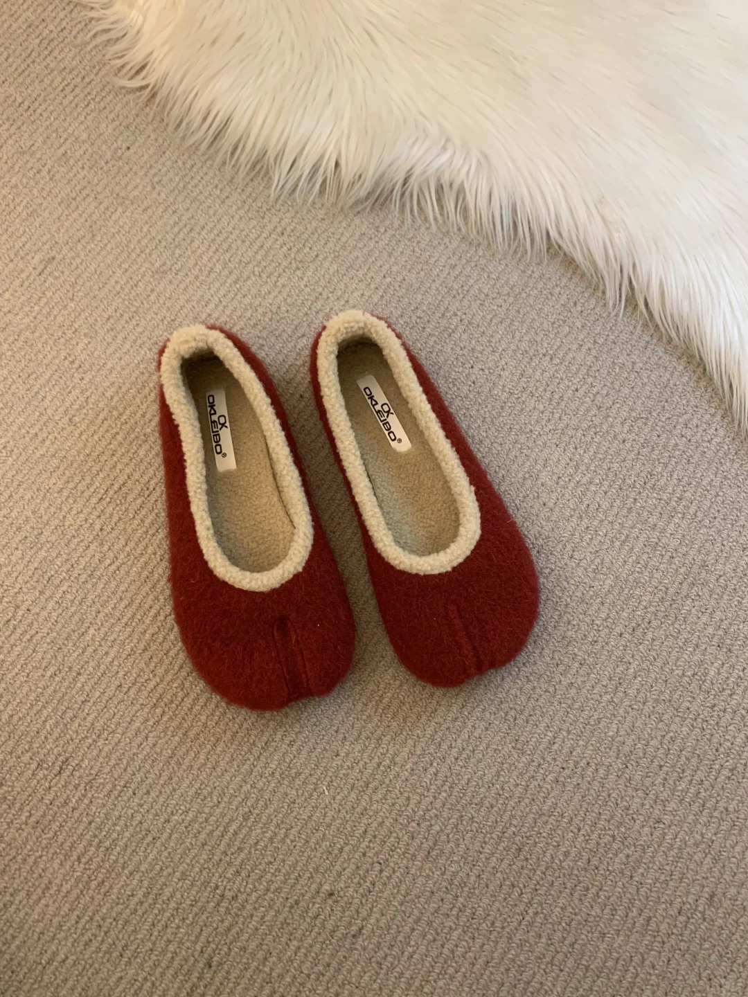 复古一脚蹬平底毛毛鞋女