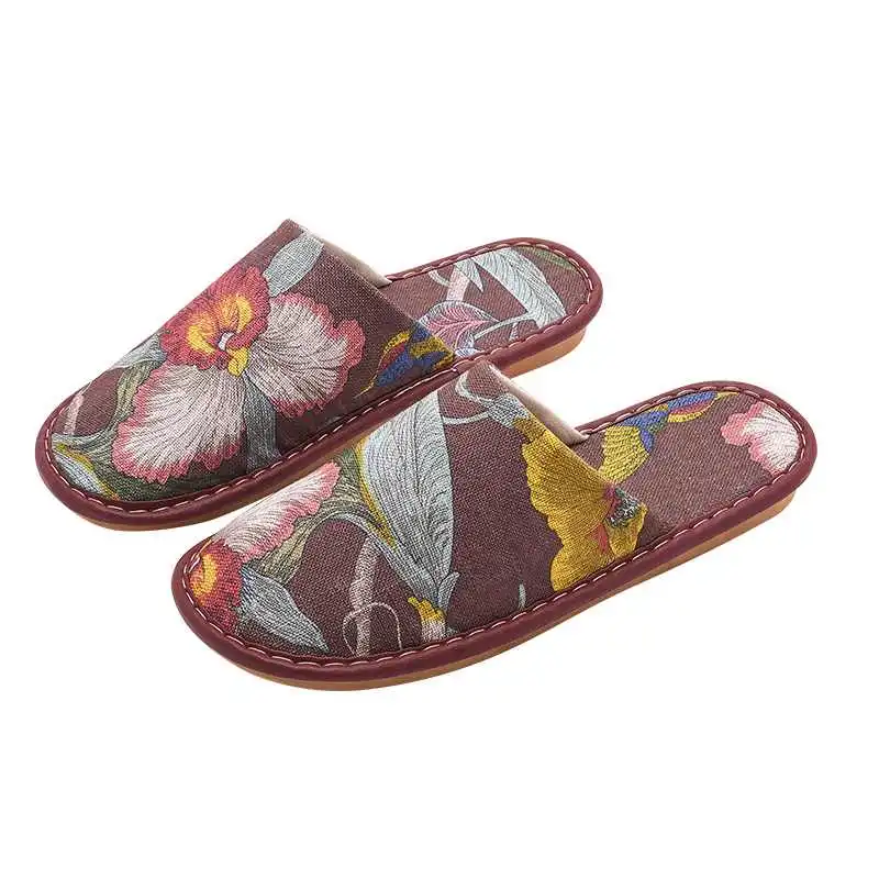 春秋季橡胶软底复古布艺棉麻防滑静音软底居