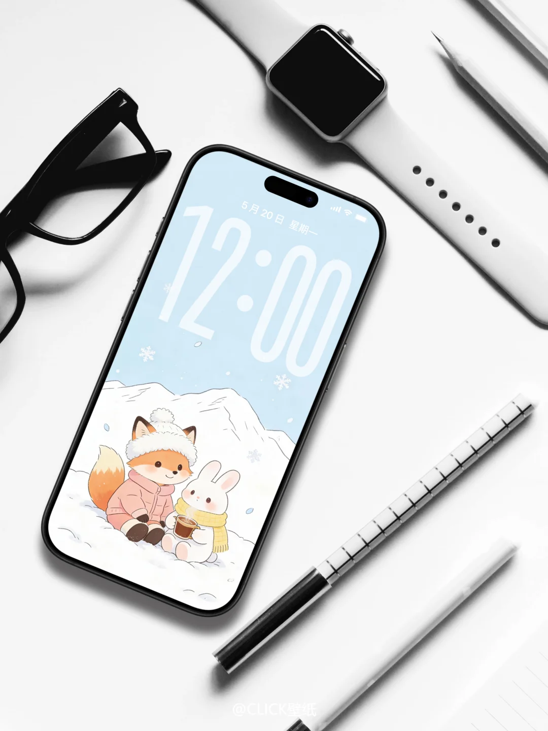 冬日限定壁纸，狐狸和兔兔与雪的治愈约会