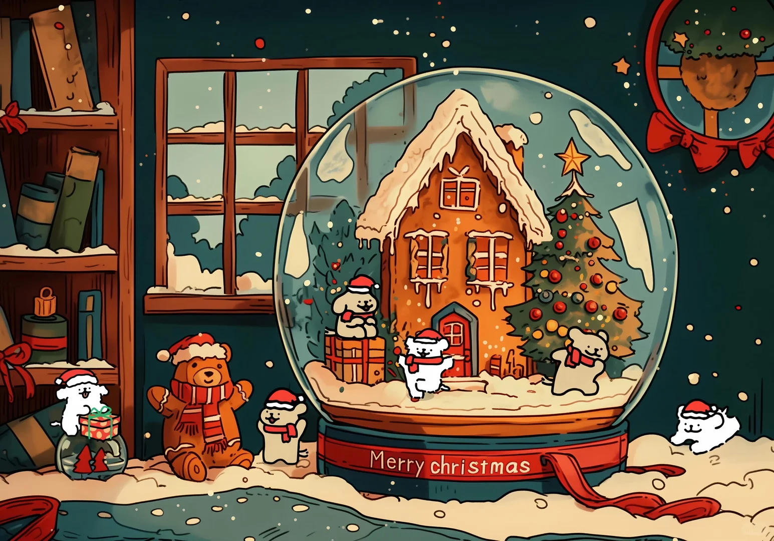 线条小狗圣诞壁纸 | 平板壁纸