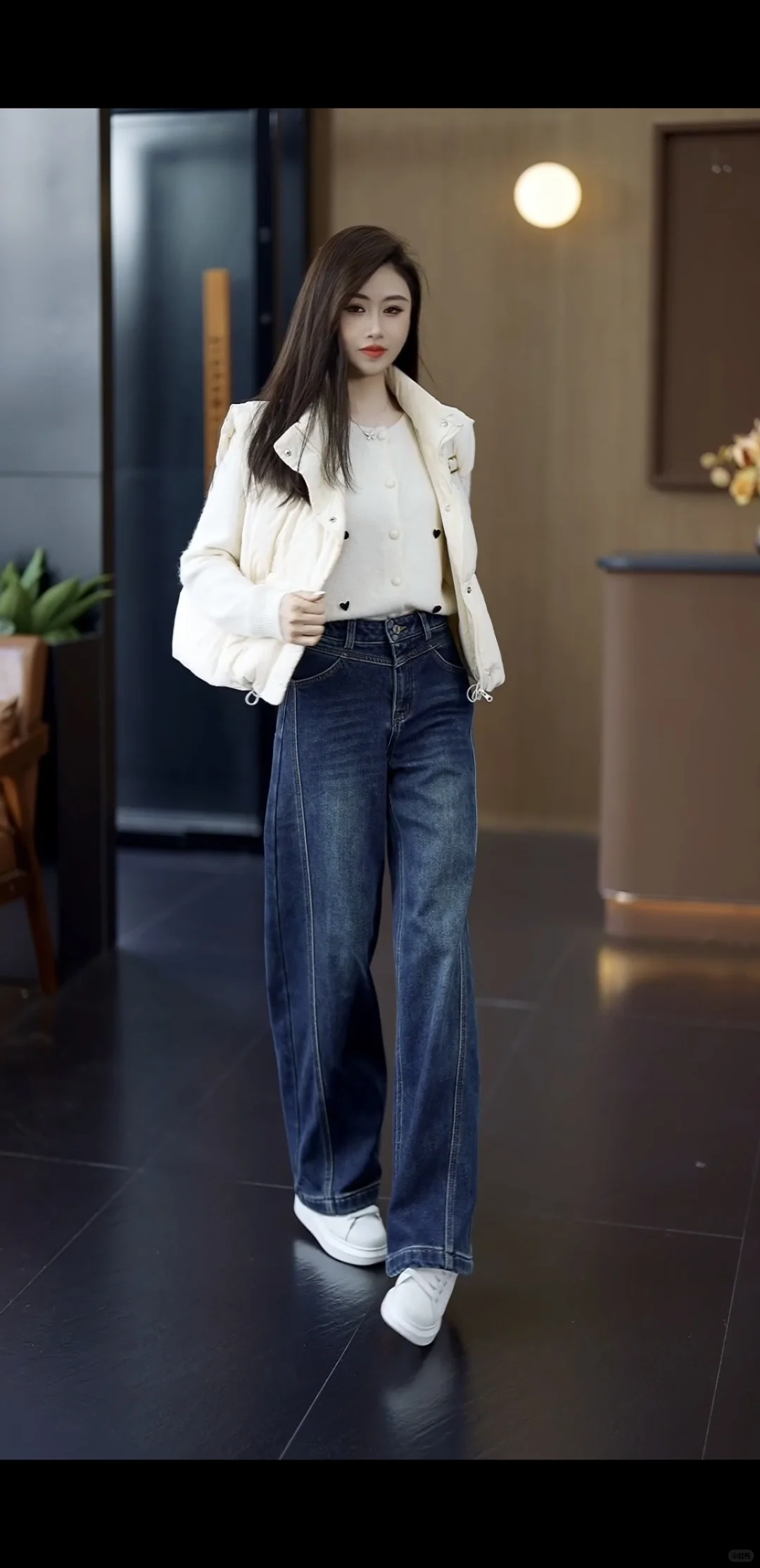 加绒复古蓝阔腿牛仔裤 ，甜妹本命显瘦神裤