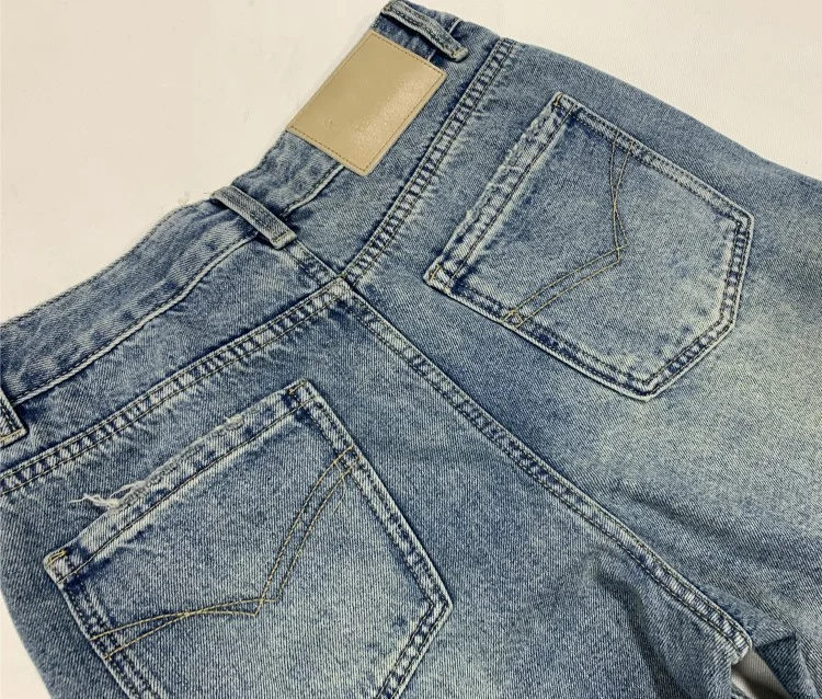 名媛网红立体刺绣字母牛仔裤女式高腰宽松假