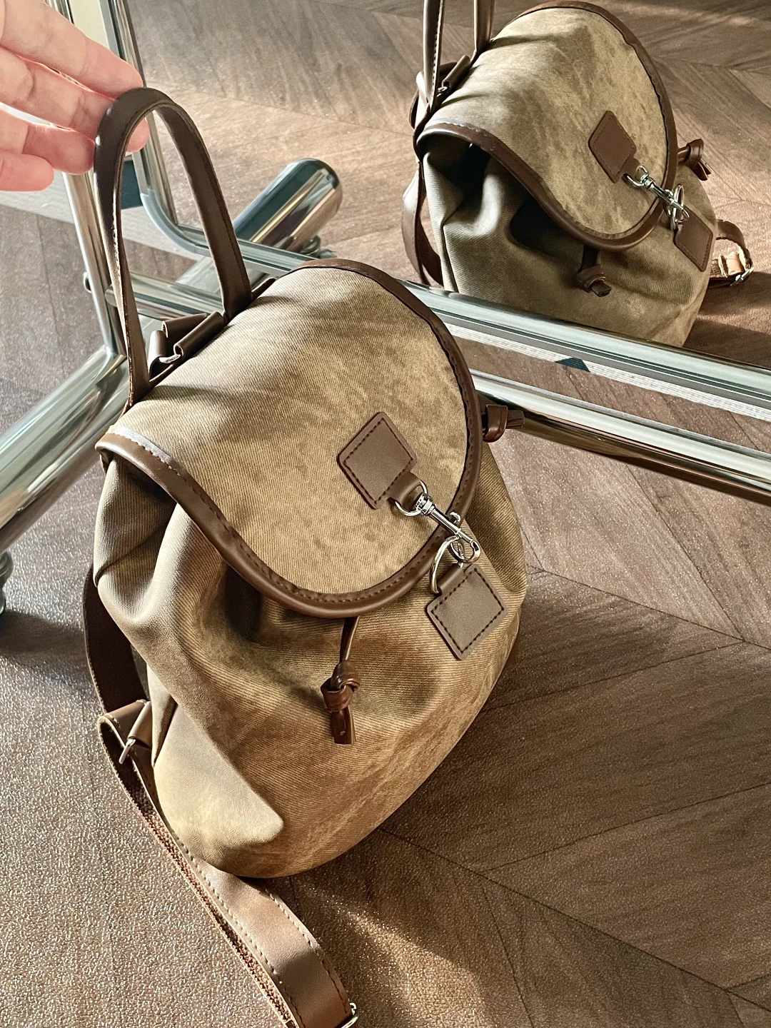 复古棕色双肩小背包，20+💰拿下‼️太洋气了