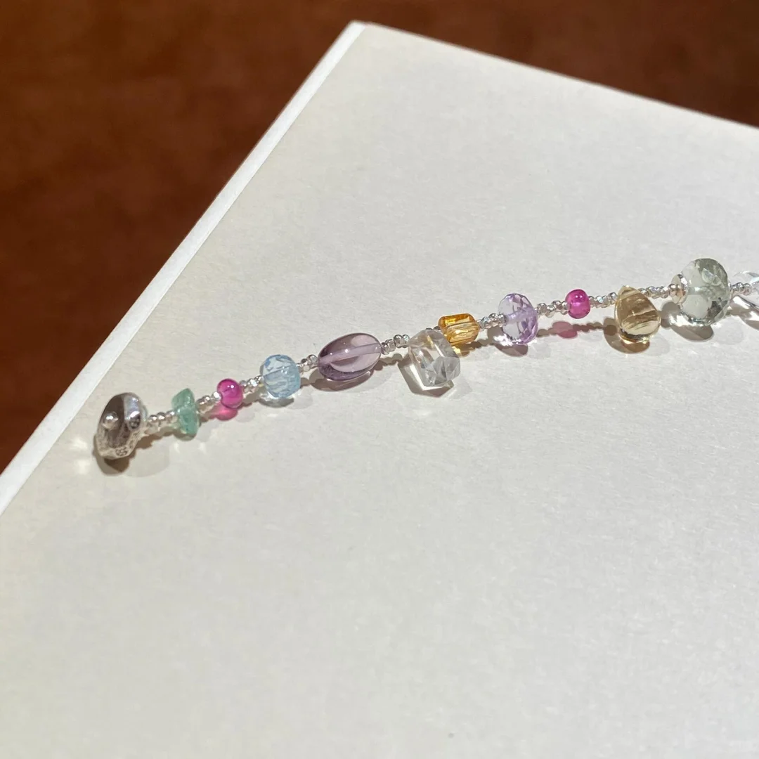 彩色宝石手链女紫水晶黄水晶绿紫晶招财准运