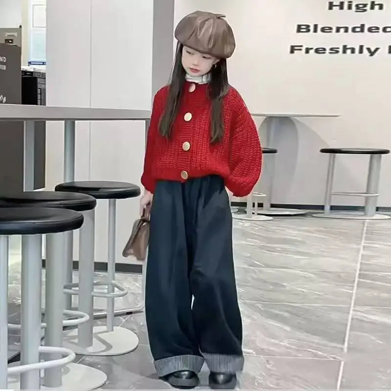 ☁️女大童春季套装2025新款洋气红色毛衣