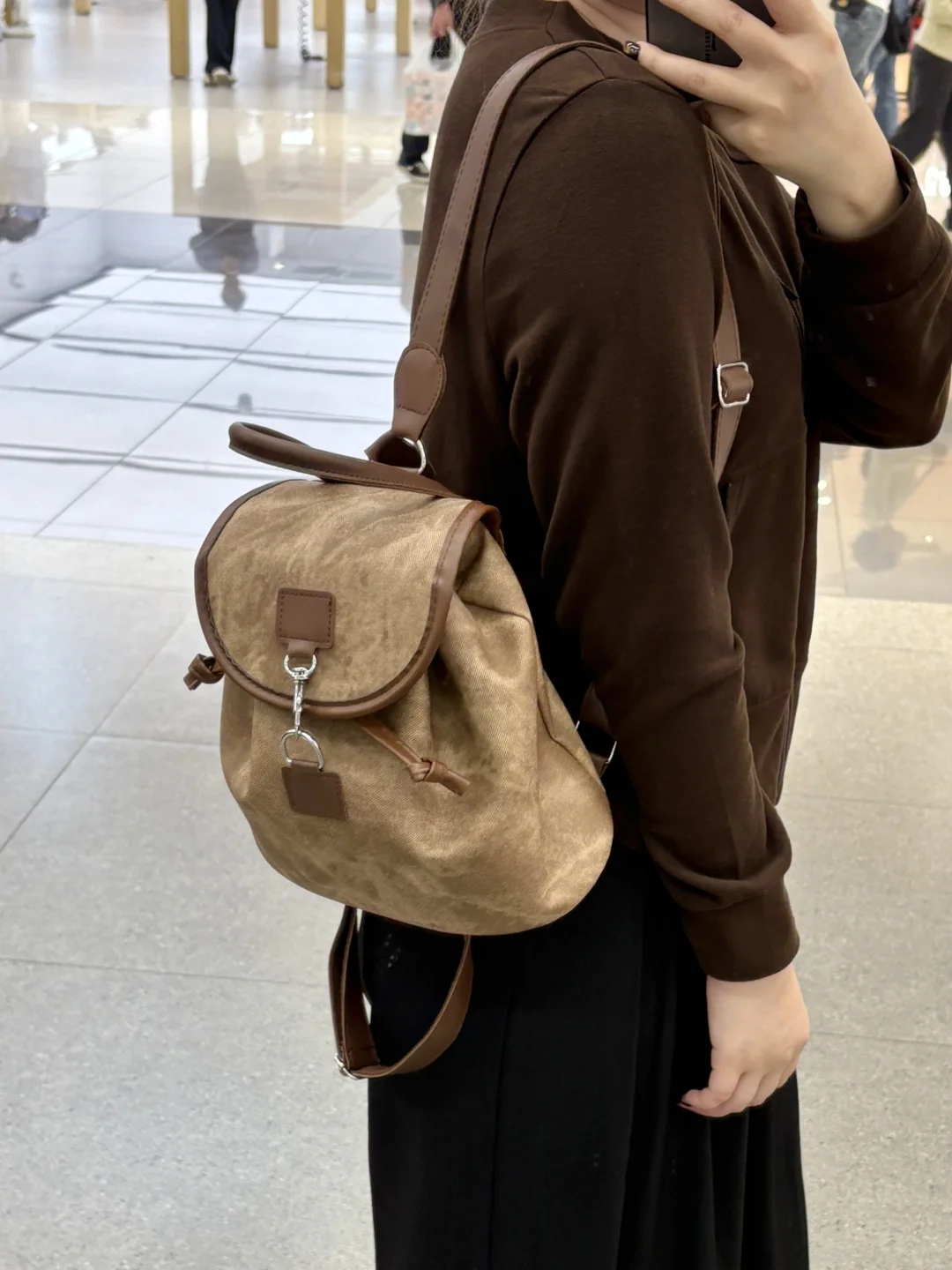 复古棕色双肩小背包，20+💰拿下‼️太洋气了