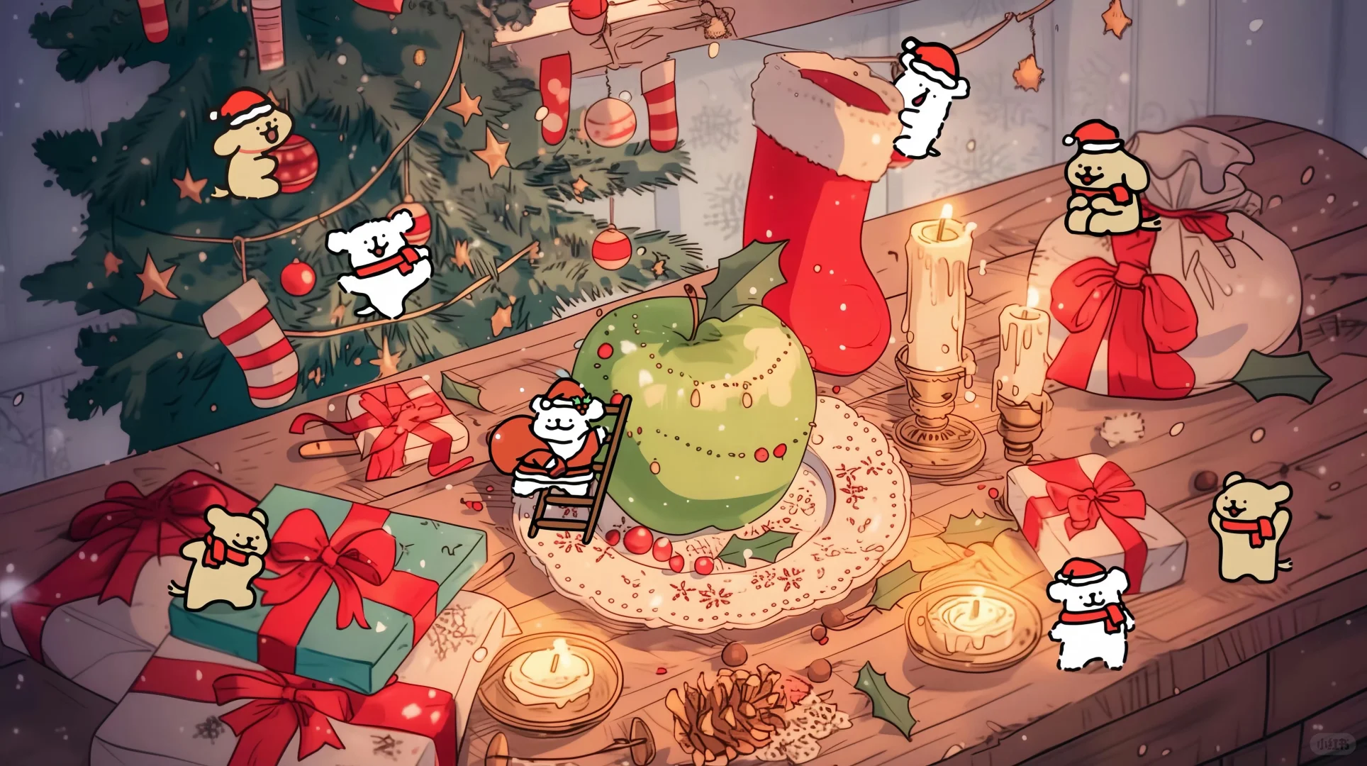 线条小狗圣诞壁纸 | 平板壁纸