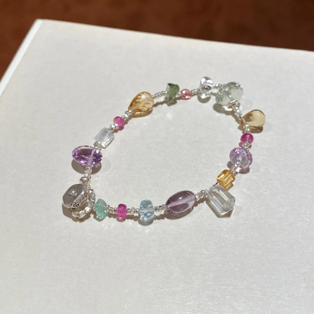 彩色宝石手链女紫水晶黄水晶绿紫晶招财准运