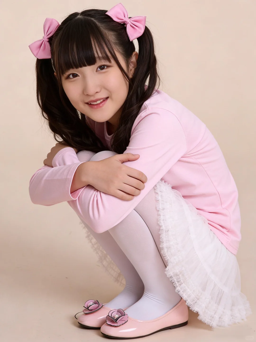 糖果粉色少女优雅时装秀 长袖搭裙子+白丝