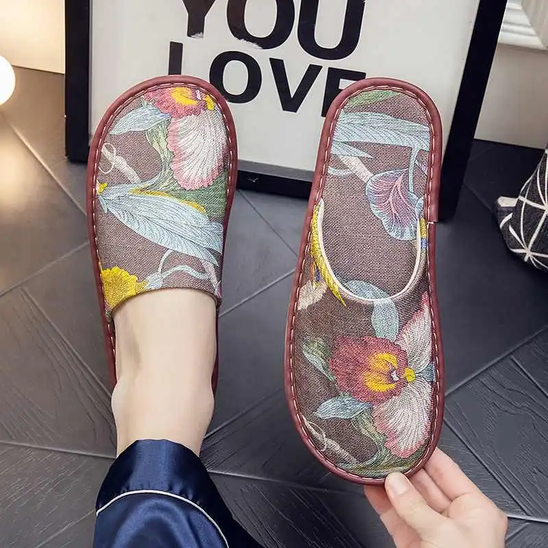 春秋季橡胶软底复古布艺棉麻防滑静音软底居