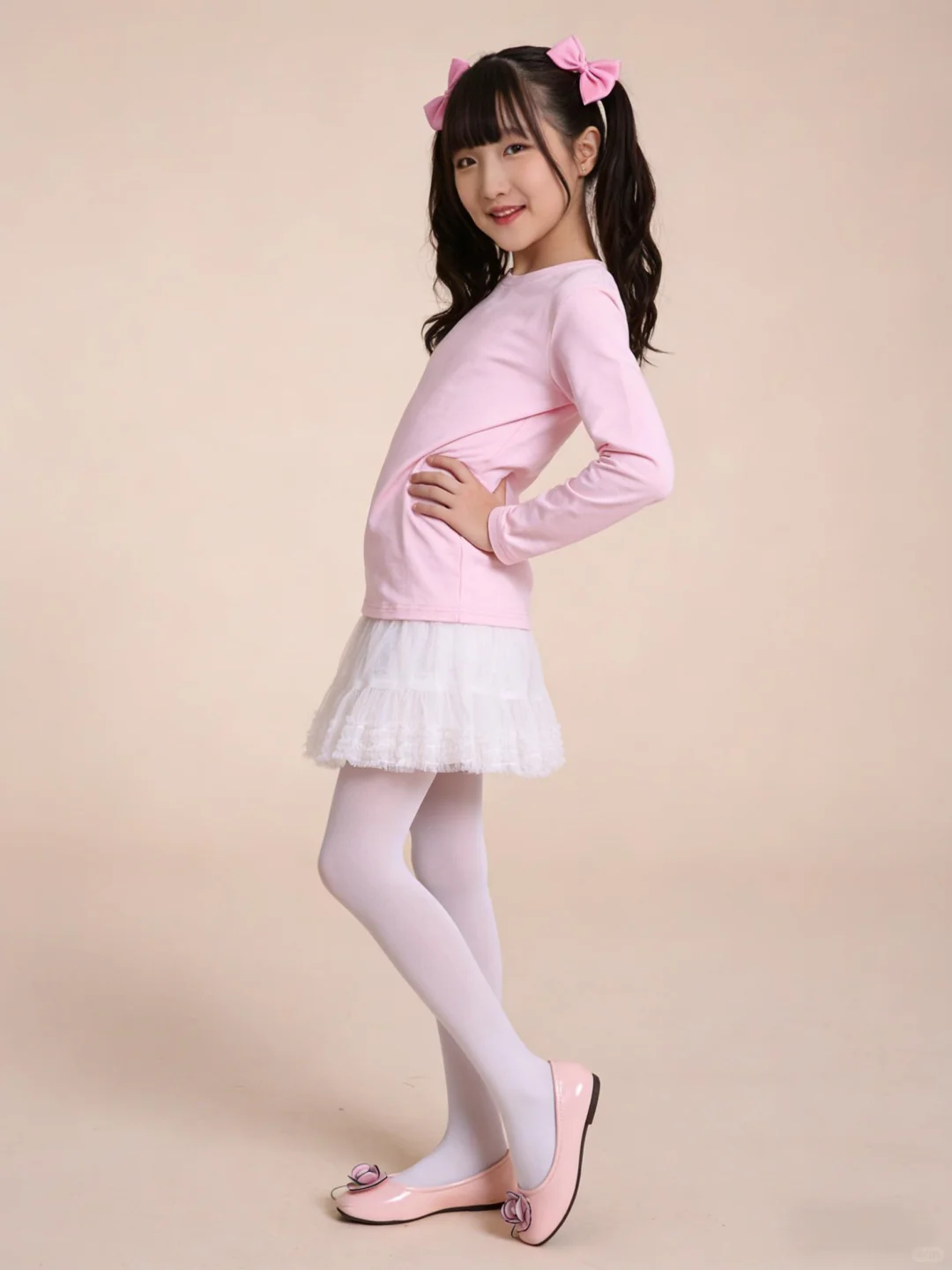 糖果粉色少女优雅时装秀 长袖搭裙子+白丝