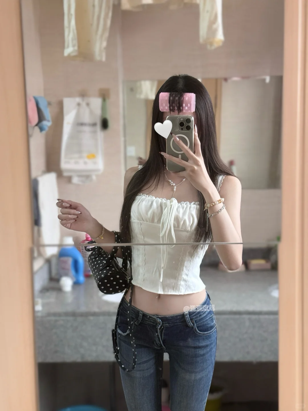 韩女小罩衫+低腰直筒牛仔裤🤍