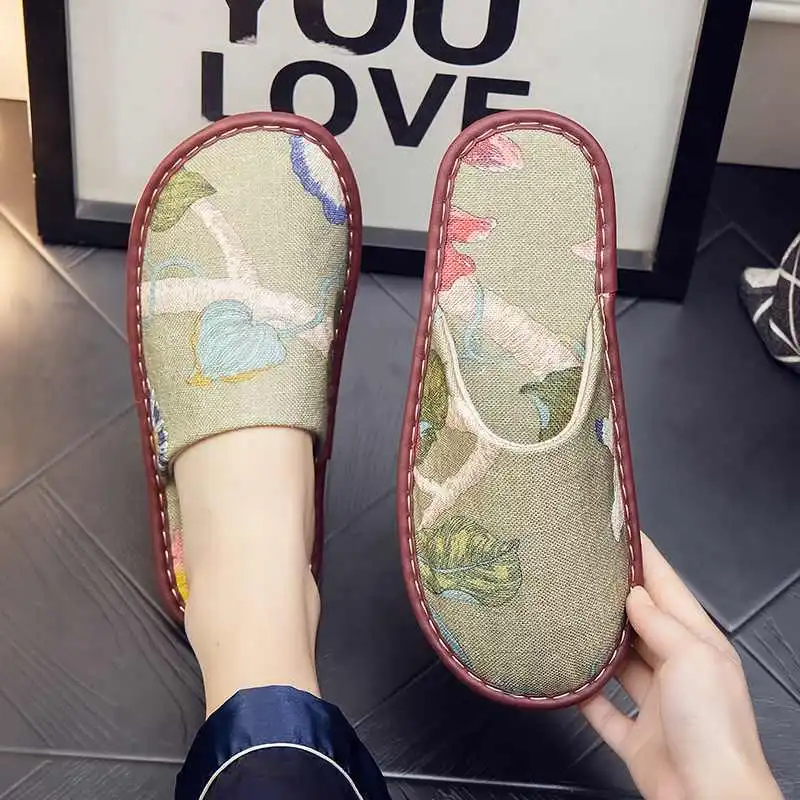 春秋季橡胶软底复古布艺棉麻防滑静音软底居