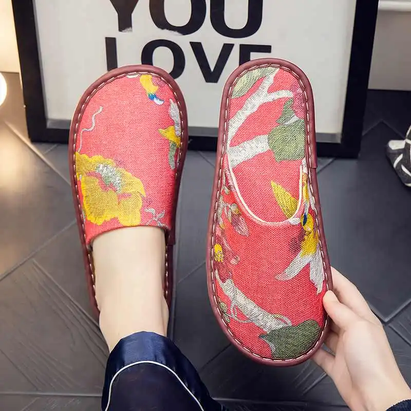 春秋季橡胶软底复古布艺棉麻防滑静音软底居