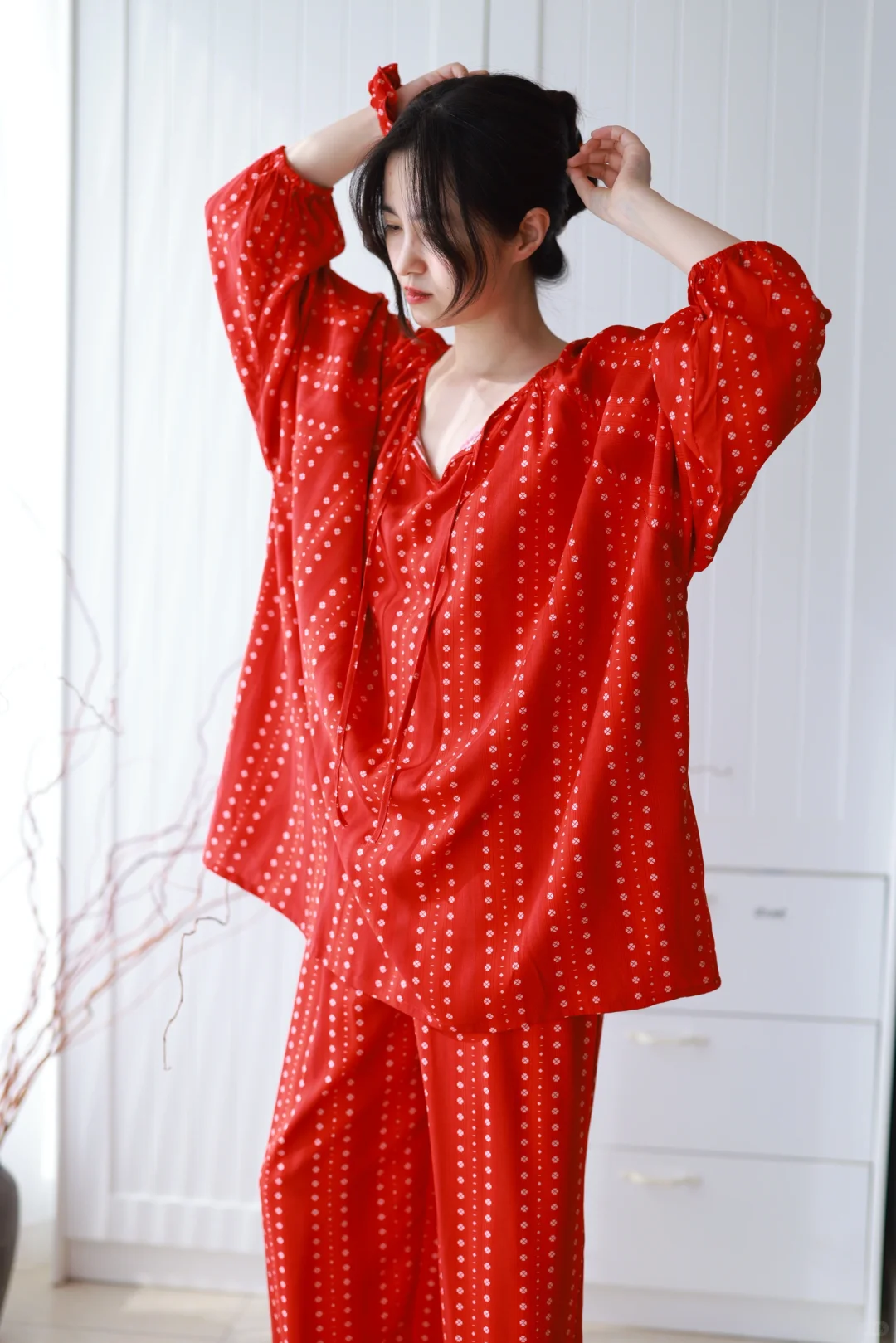 朱红色套装，宽松灵动复古🍒免穿内衣好解放