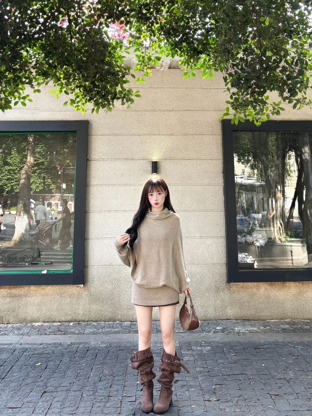 花小钱做大美女🔗针织上衣搭棕色半裙好韩🥰