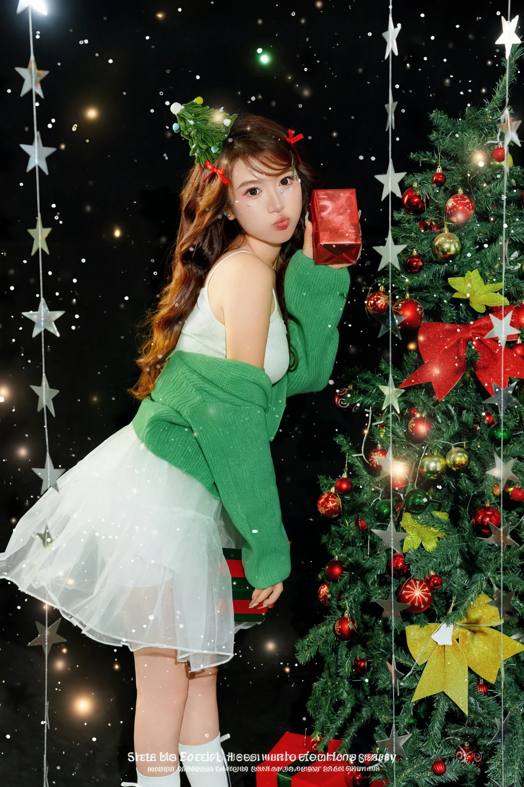 被圣诞树和泡泡包围的精灵🧚‍♀️