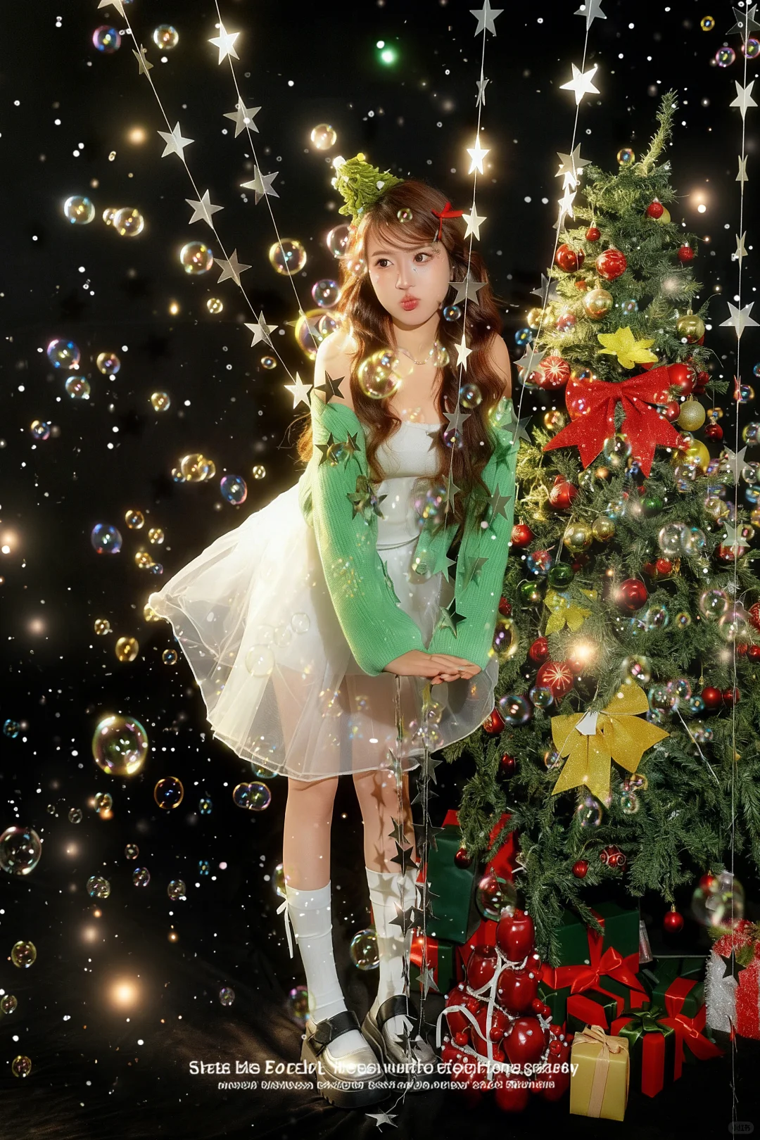 被圣诞树和泡泡包围的精灵🧚‍♀️