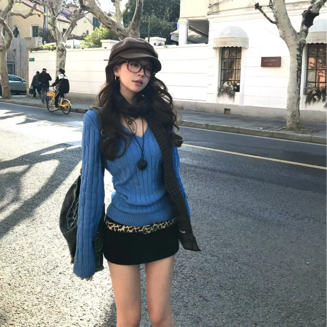 🍁美式辣妹蓝色毛衣来啦！