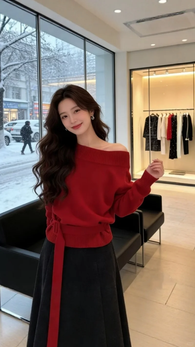 自带御姐氛围感的红毛衣