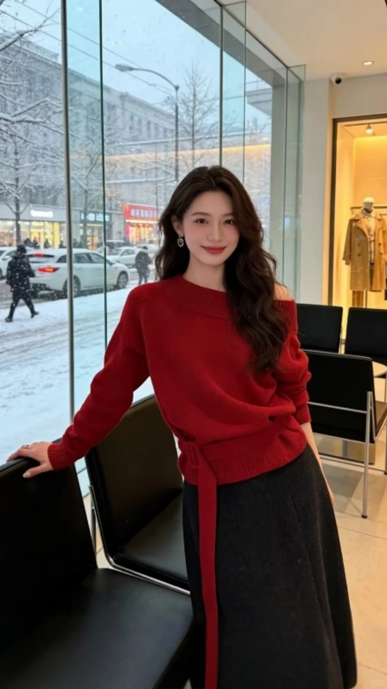 自带御姐氛围感的红毛衣