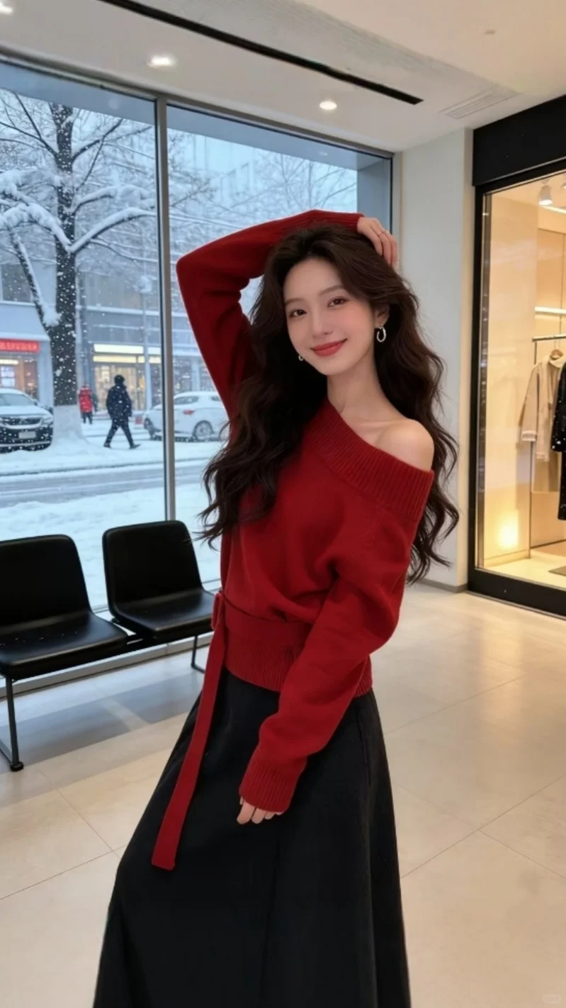 自带御姐氛围感的红毛衣