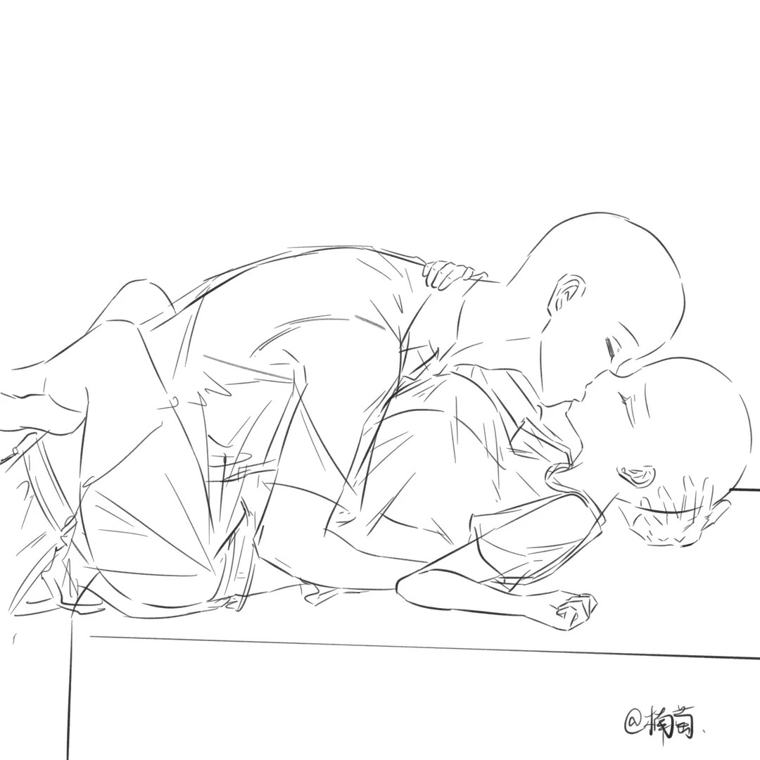 亲密｜双人亲嘴绘画模板分享 双人