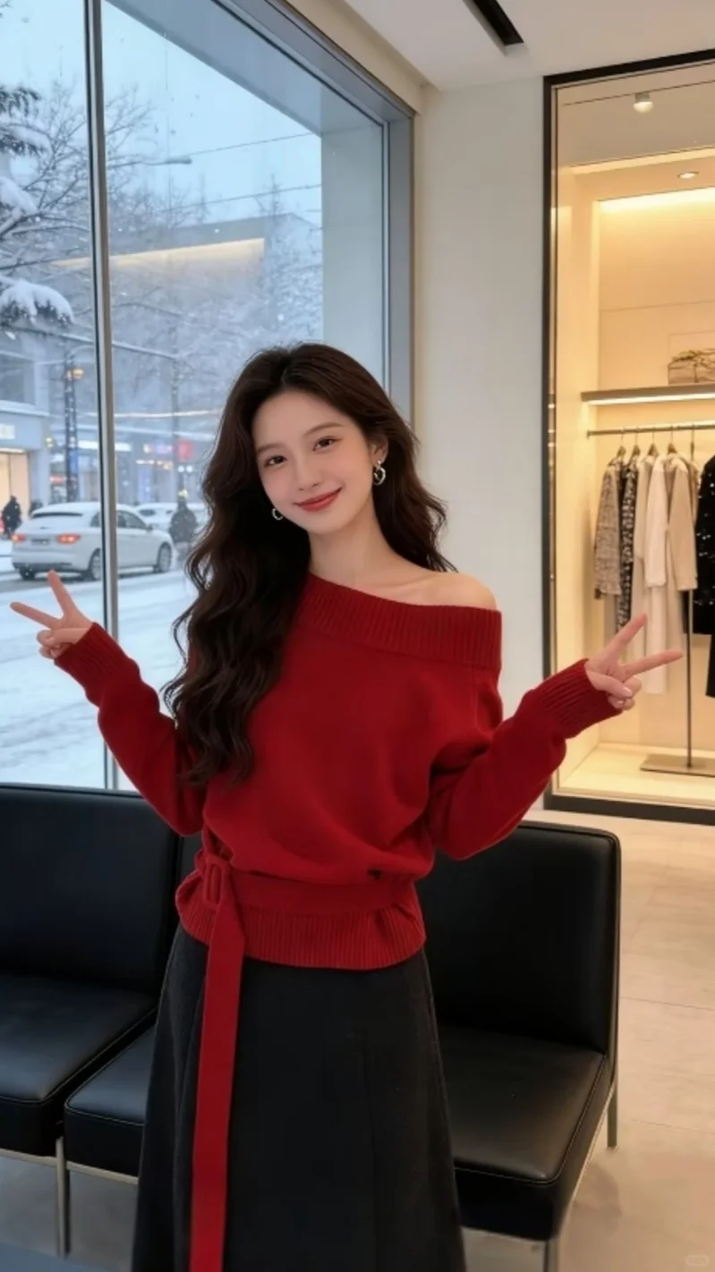 自带御姐氛围感的红毛衣
