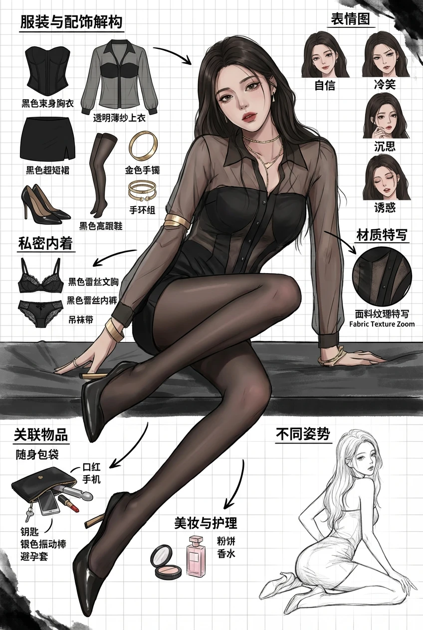 穿搭分解，辣妹黑丝穿搭～